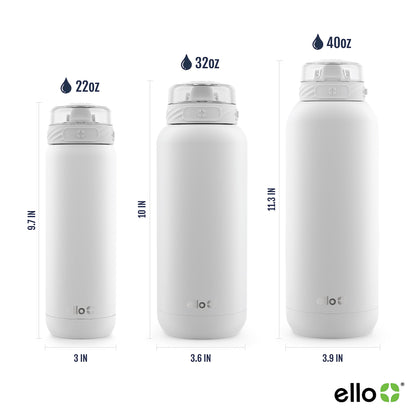 Ello Cooper 22oz Stainless Steel Water Bottle with Straw and Carry Handle, Double Walled and Vacuum Insulated Metal, Leak Proof Locking Lid with Soft Silicone Spout, Reusable, BPA Free, Grey