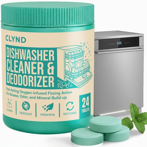 CLYND Dishwasher Cleaner and Deodorizer Tablets - 24 Pack Deep Clean Dishwasher Cleaning Tablets, Heavy Duty Streak-free Shine Dish Washer Cleaner, Natural Descaler and Odor Eliminator 12 Month Supply