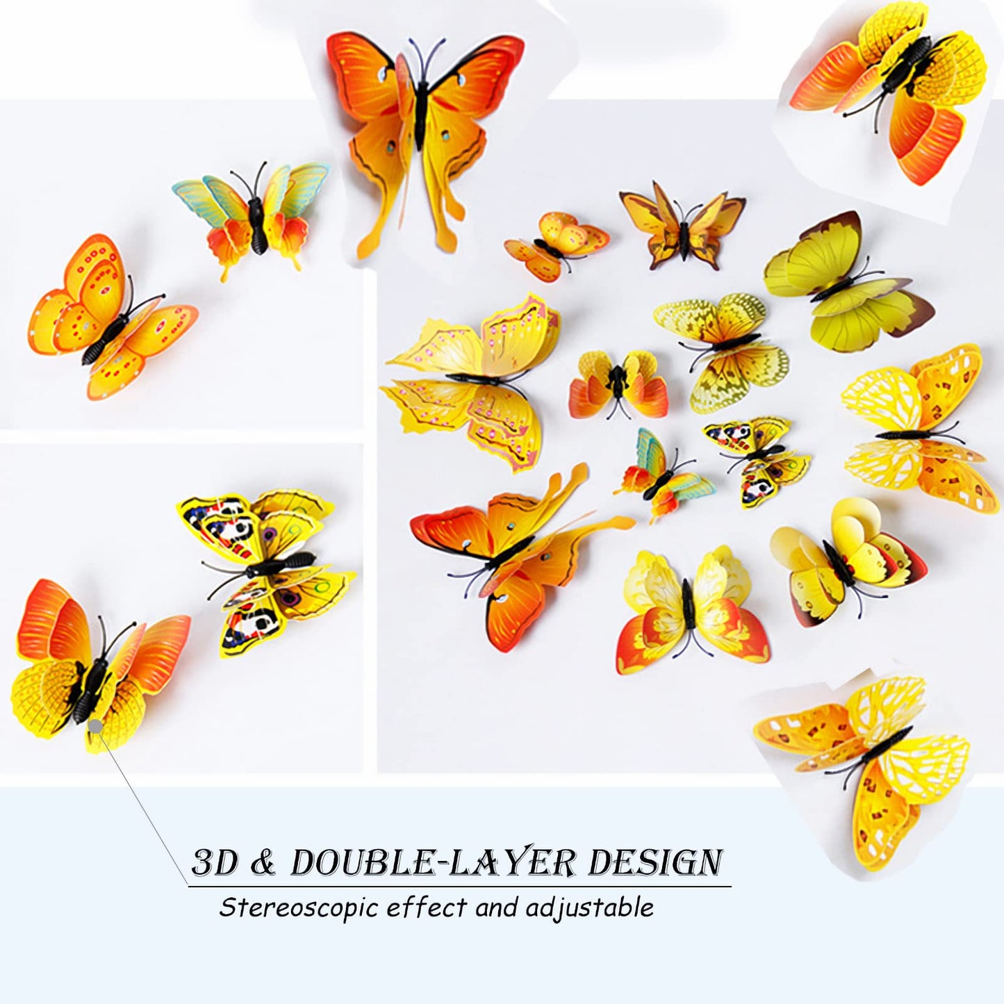 OPSEAM Butterfly Wall Decor 72 PCS, 3D Butterflies Stickers for Party Decorations with Magnets (Gold, 72)