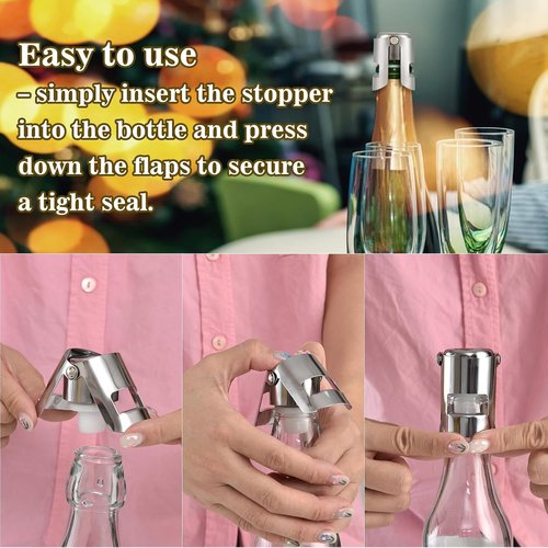 I-MART Pack of 2 Stainless Steel Champagne Stoppers, Prosecco, Sparkling Wine Bottle Stopper, Airtight Seal, Reusable, Dishwasher Safe