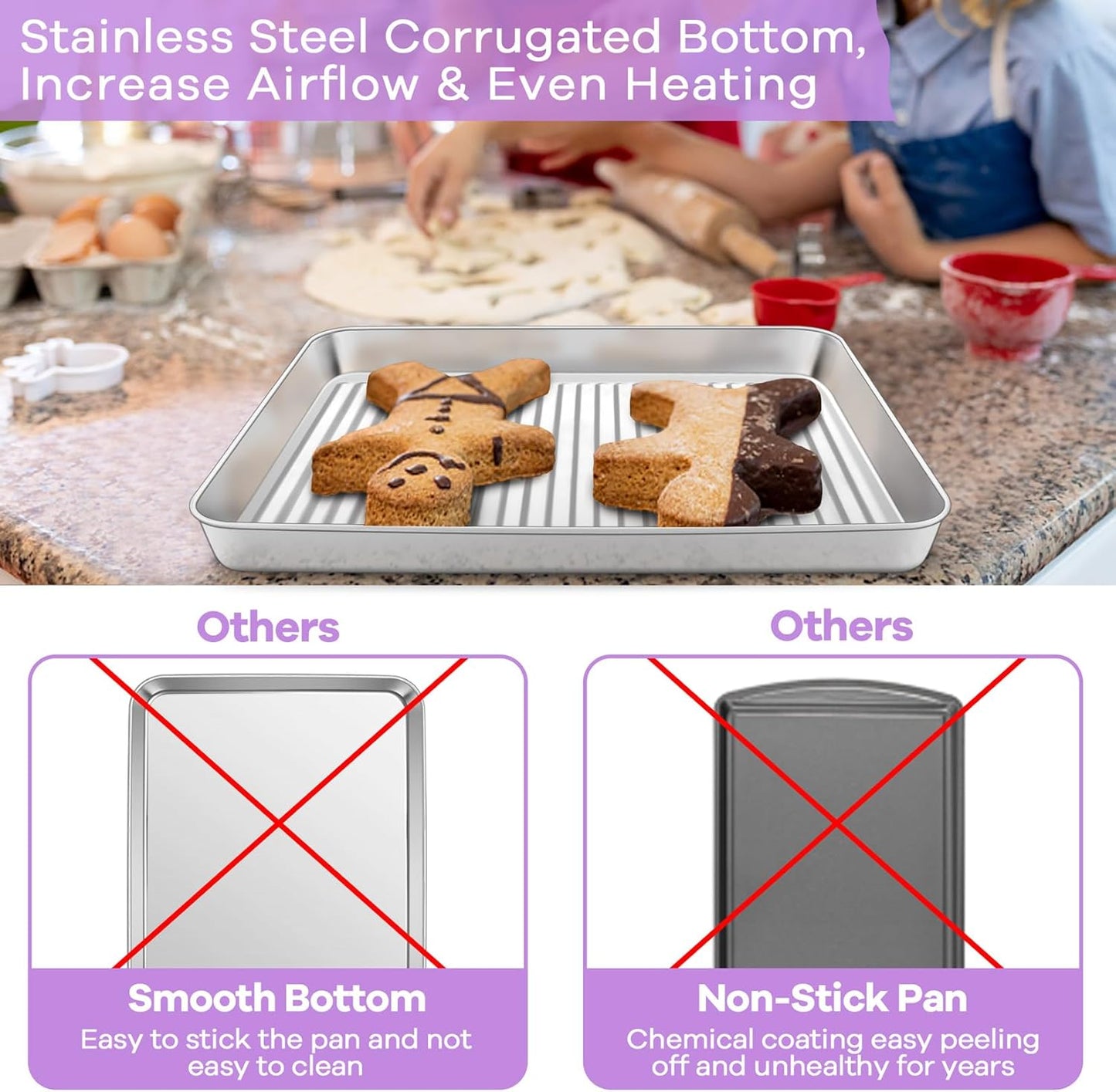 P&P CHEF Stainless Steel Baking Oven Pan - Versatile Sheet Tray with Wire Rack | 10.5 x 8 x 1 Inch, Dishwasher Safe