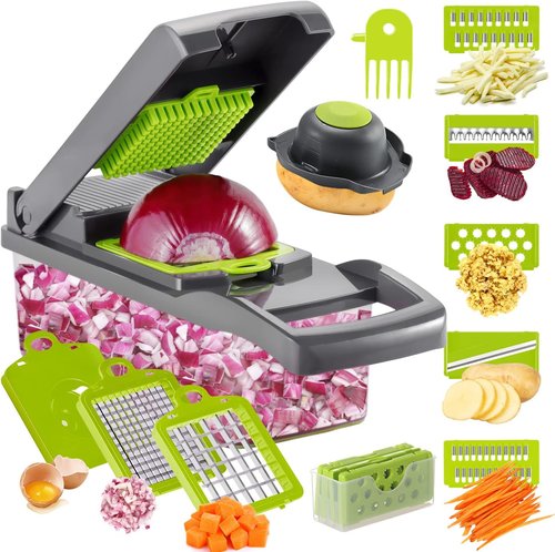 Cambom Vegetable Chopper - 13-in-1 Multifunctional Food Slicer with 8 Blades & Container