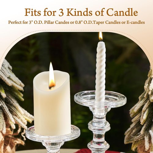 CHILL RECIPE Glass Candle Holder Set - Elegant Tall Crystal Holders for Pillar & Taper Candles | Set of 3