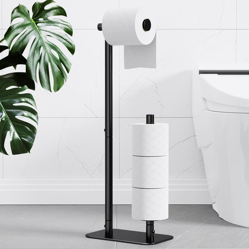 Kitsure Toilet Paper Holder - Rustproof Free Standing Design for 4 Rolls | Stable Non-Slip Base, Black