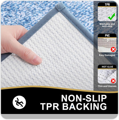 OLANLY Microfiber Bath Mat - Extra Soft, Absorbent & Non-Slip | 24x16 Inches, Quick Dry, Blue