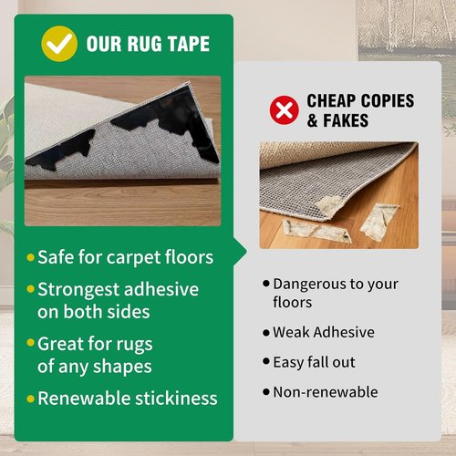Large Non-Slip Rug Pads by [Brand Name] - 8 Pcs Reusable Double-Sided Carpet Tape for Hardwood Floors
