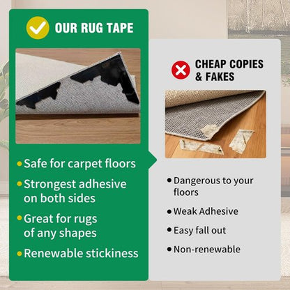 Large Non-Slip Rug Pads by [Brand Name] - 8 Pcs Reusable Double-Sided Carpet Tape for Hardwood Floors