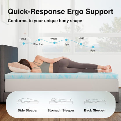 Novilla Memory Foam Mattress Topper - 2 Inch Cooling Gel Infused | CertiPUR Certified Comfort for Queen Size
