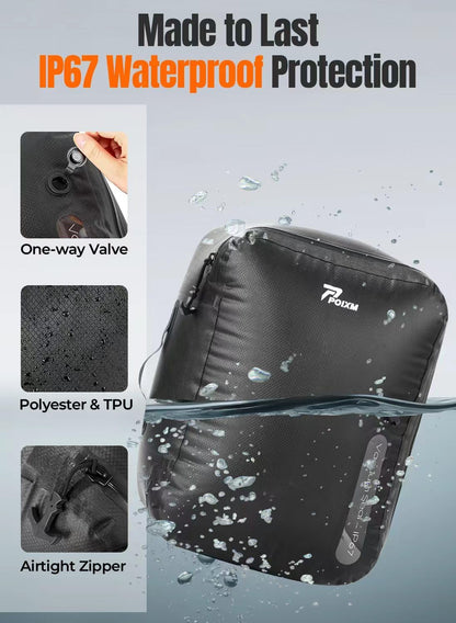 Skiennix Vacuum Bags for Travel - Reusable Compression Bags with Wireless Pump | 180° Open Zipper, IP67 Waterproof (3 Pack)