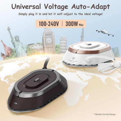 Newbealer Travel Iron - Mini Dry Iron with Global Voltage, 300W Power, Non-Stick Soleplate, 0.8lbs (Brown)