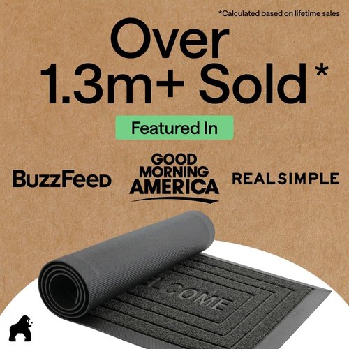 Gorilla Grip 100% Waterproof All-Season WeatherMAX Doormat - 47x35, Stain & Fade Resistant, Easy Clean Black