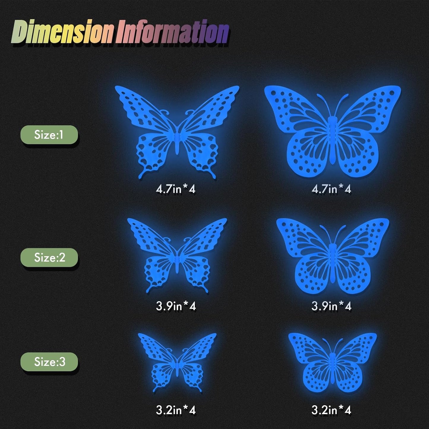 SAOROPEB Glow In The Dark Butterfly Stickers - 24 Pcs in 3 Sizes for Kids' Rooms | Luminous Wall Decor (Blue)