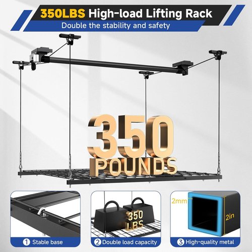 GADFISH Garage Ceiling Lift Storage Rack - Easy Lift Overhead Storage | 4x4 Ft | 350LBS Capacity