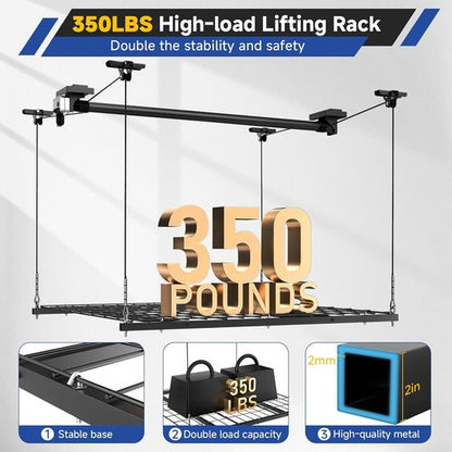 GADFISH Garage Ceiling Lift Storage Rack - Easy Lift Overhead Storage | 4x4 Ft | 350LBS Capacity