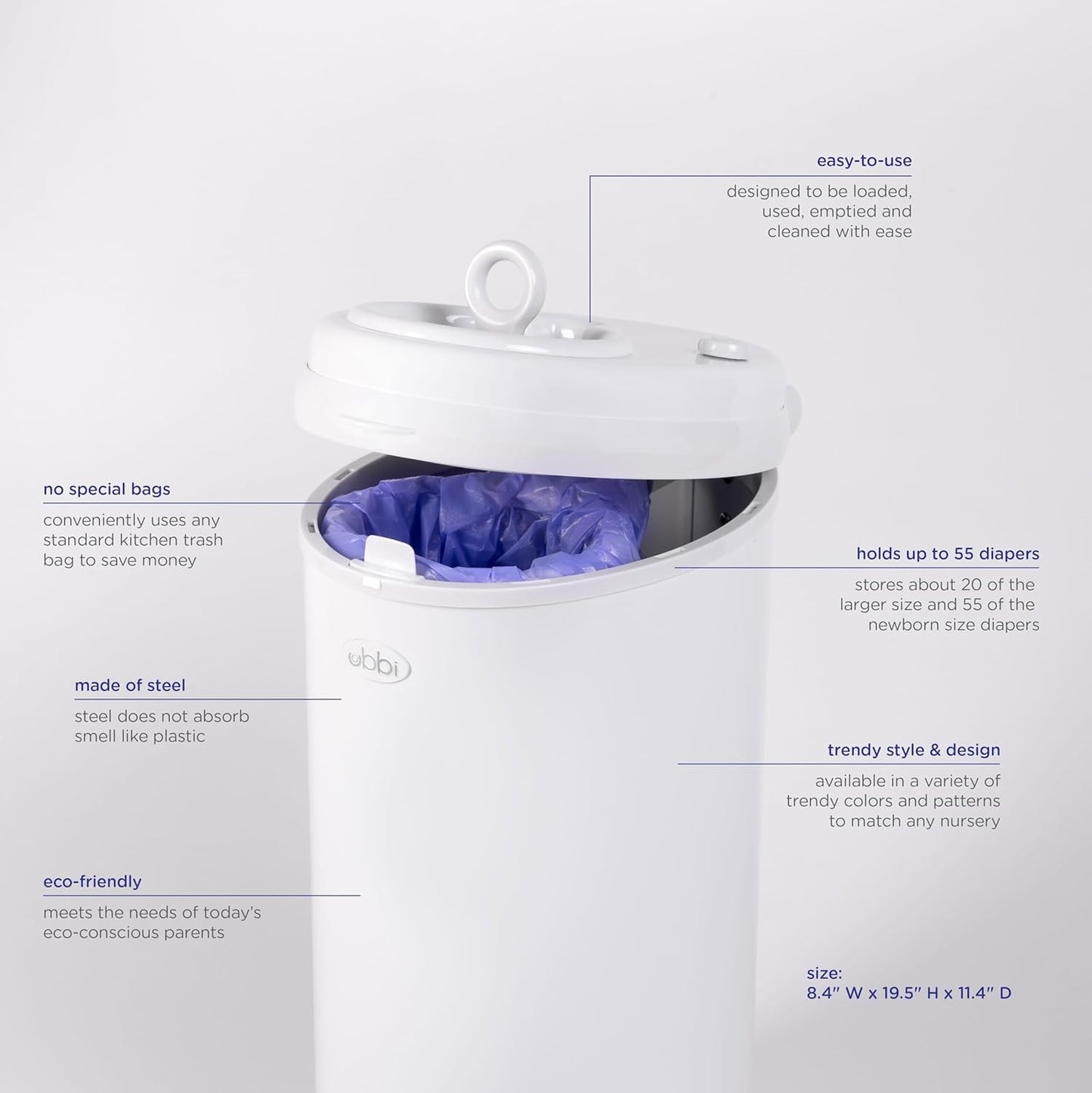 Ubbi Steel Diaper Pail - Odor Locking Design, No Special Bags Needed | Award-Winning, Blush Pink