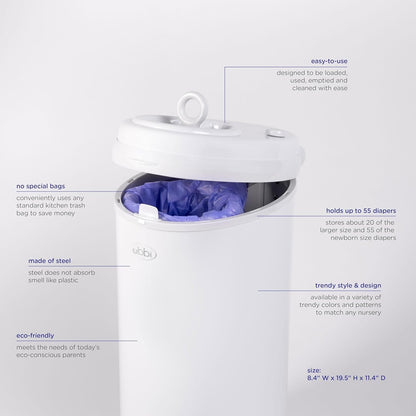 Ubbi Steel Diaper Pail - Odor Locking Design, No Special Bags Needed | Award-Winning, Blush Pink