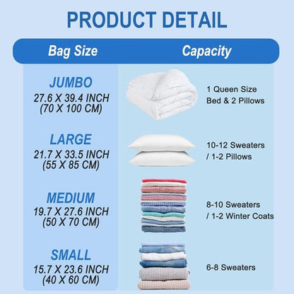 Fygrip Vacuum Storage Bags - Space-Saving Vacuum Seal Bags with Hand Pump | 10 Small Bags for Clothing & Travel