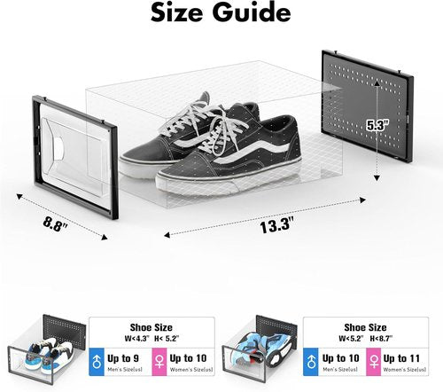 Foluck Shoe Storage Box - 15 Pack Clear Plastic Stackable Organizer | Interlocking Design for Sneakers, Black