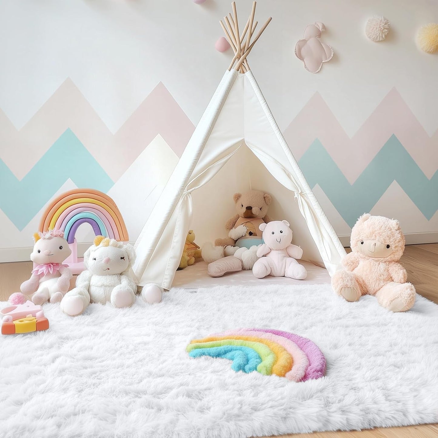 OLANLY Soft Fluffy Shaggy Accent Rug - 3x4 Machine Washable Area Rug for Bedroom & Nursery, White