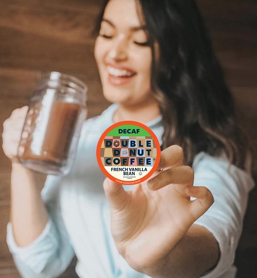 Double Donut Coffee Decaf French Vanilla Coffee Pods, Medium Roast Single Serve French Vanilla Bean Decaf Flavored Coffee Pods For Keurig K Cup Brewers, 80 Count