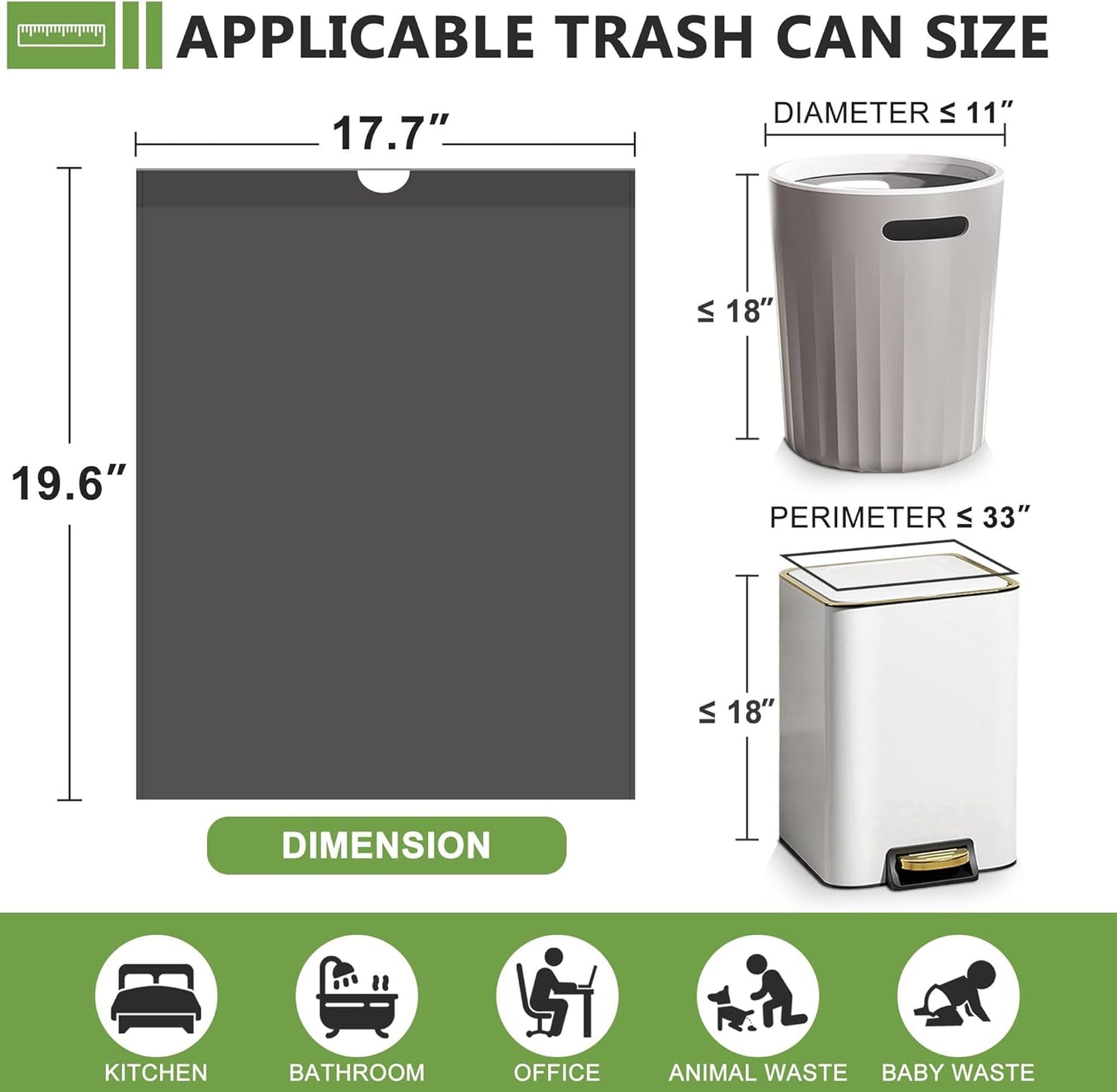 Skiennix 4 Gallon Small Trash Bags - Tear-Free Drawstring Liners for Bathroom & Home | 132 Count, Black