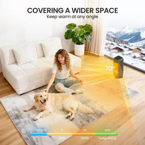 FLANUR Space Heater for Bedroom, Smart Electric Heater with WiFi and Voice Control, 12H Timer, 4 Modes, Thermostat, 1500W PTC Ceramic Indoor Heater, 36dB Quiet Heating for Home Office, 1Pack Black