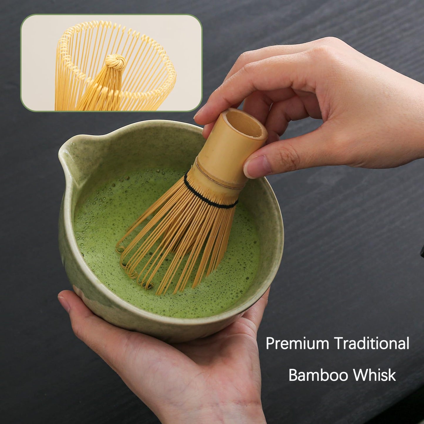 TANG PIN Matcha Whisk Set, 15 OZ Matcha Bowl, Matcha Whisk and Stand, Scoop, Spoon, Sifter, Coaster, Cleaning Brush and Tea Towel, 10 Pcs Perfect Matcha Kit for Matcha Tea Ceremony