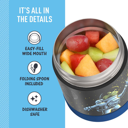 THERMOS FUNTAINER 10 Ounce Stainless Steel Vacuum Insulated Kids Food Jar with Spoon, Space Frog