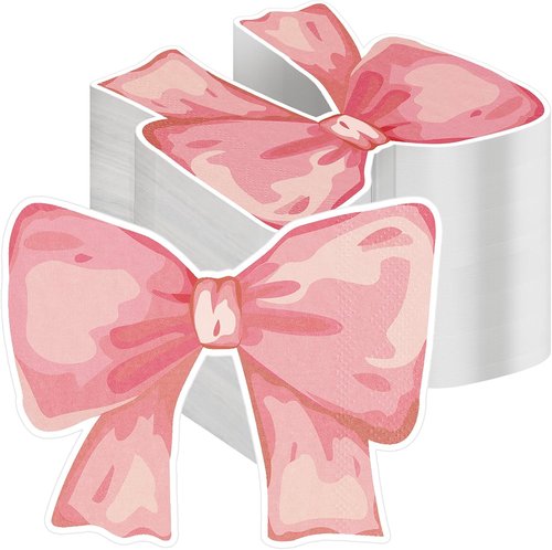 Janlaugh 200 Pcs Pink Bow Paper Napkins - Elegant Bowknot Design for Weddings & Parties