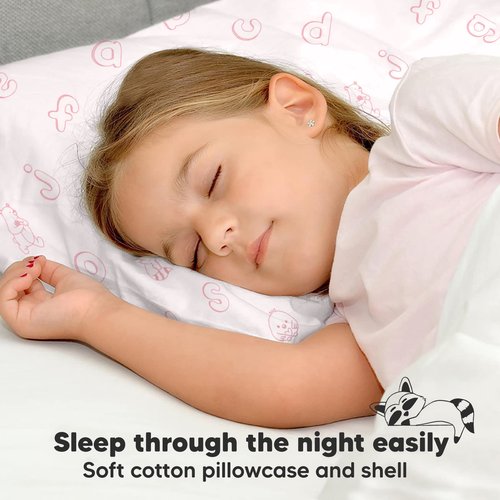 Toddler Pillow with Pillowcase - 13x18 My Little Dreamy Kids Travel Bed Pillows for Sleeping, Organic Cotton Small Pillowcase, Soft & Breathable, Machine Washable, Toddlers 2-5 (ABC Land Rose)