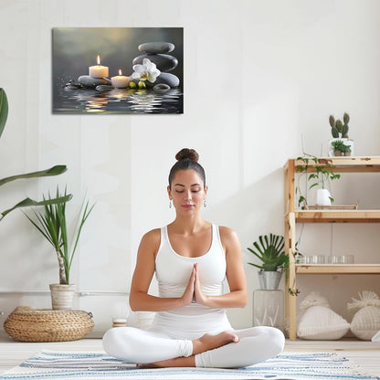 PBXBJY Orchid Flower Wall Art - Zen Stone Canvas Painting for Meditation | 12" x 18" White Decor