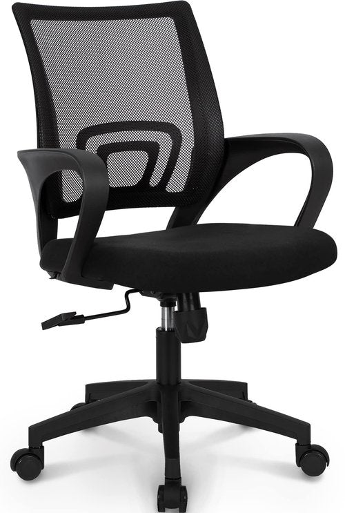 NEO CHAIR Office Desk Computer Chair Ergonomic Mesh Gaming Cushion Seat with Comfy Lumbar Mid Back Support Adjustable Height Swivel Rolling Wheels for Home Task (Black)