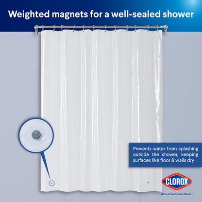 Clorox Shower Curtain Liner, Premium Lightweight Durable Waterproof 4g PEVA for Bathroom with Weighted Magnets, Standard Size 70" x 72", Clear 2 Pack