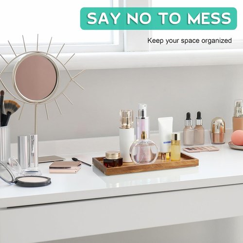 ALELION 11.7" Acacia Wood Bathroom Vanity Tray - Decorative Counter Organizer for Makeup, Perfume & Jewelry