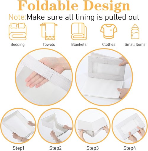 Foldable Linen Closet Organizers by [Brand Name] - Clear Window Storage Bins for Clothing & Towels | 6 Pack, Beige