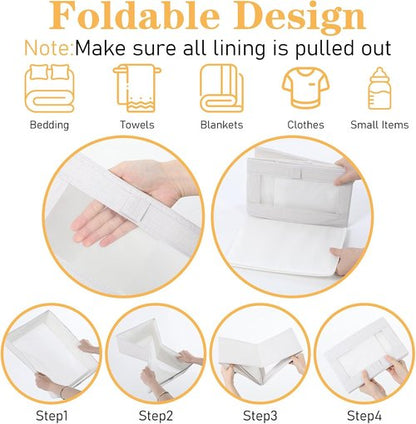 Foldable Linen Closet Organizers by [Brand Name] - Clear Window Storage Bins for Clothing & Towels | 6 Pack, Beige