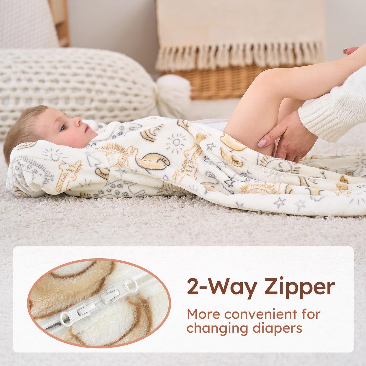 Yoofoss Baby Sleep Sack 6-12 Months, Long Sleeve Sleep Sack 1.5 Tog, Fleece Baby Wearable Blanket with 2-Way Zipper, Soft Warm