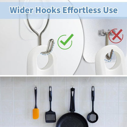 Adhesive Wall Hooks - No Damage, Heavy Duty 5KG Transparent Stainless Steel | 10 Pack (3.5x5.3cm) for Kitchen, Bathroom, Office