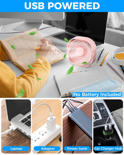 RJVW 4 Inch Small USB Desk Fan, 3-Speed Portable & 360°Rotatable Mini Cooling Fan, USB-Powered Desktop Fan for Home Office Bedroom Dorm Indoor Outdoor Summer Gift