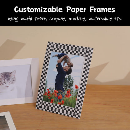 Litpoetic 200 Pack Standing Paper Picture Frames 4x6,Cardboard Photo Frame with Easel,Paper Photo Frame Cards,Gallery Frames Bulk For Mother's Day,Father's Day, Graduation - White