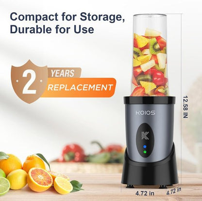 KOIOS Smoothie Blender - 900W Personal Blender for Shakes & Smoothies | Includes 2 Portable 22oz Cups, Grey Blue