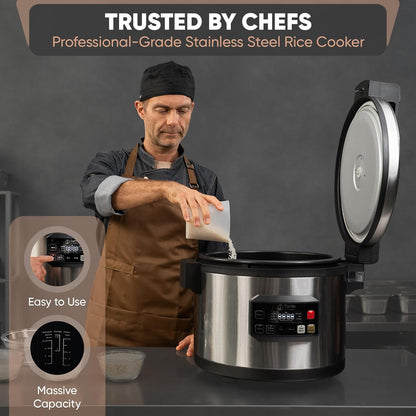 Skiennix Commercial Rice Cooker - 64 Cup Capacity for Perfect Brown & Sushi Rice - Non-Stick Pot & Hinged Lid