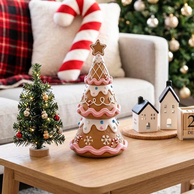 Gingerbread Christmas Tree Figurines – Resin 6 Inch Holiday Home Decor
