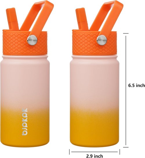 BJPKPK Insulated Water Bottle - 15 oz Stainless Steel Flask with Straw Lid | Reusable, Leak-Proof, BPA-Free - Coral