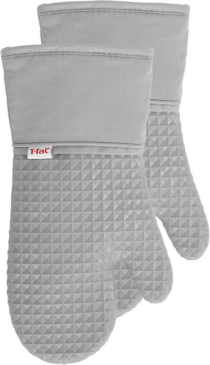 T-fal Silicone Oven Mitt Set - Softflex, Non-Slip Grip, Heat Resistant | 13 x 7 Inches, 2 Pack, Gray