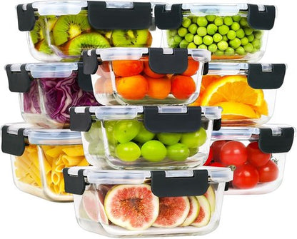 HOMBERKING Glass Meal Prep Containers - 18-Piece Airtight Food Storage Set, BPA-Free & Leak Proof