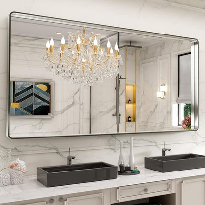 LOAAO Brushed Nickel Bathroom Mirror - 72x40 Inch Rounded Rectangle Design | Anti-Rust, Versatile Hanging Options