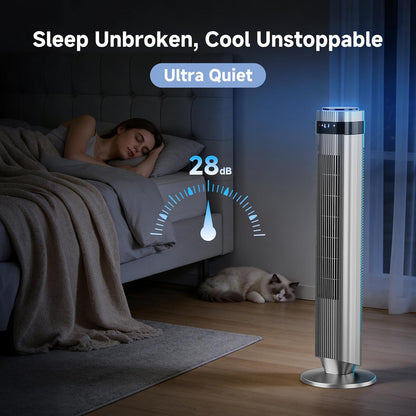 OLIXIS Tower Fan - Quiet 28dB Bladeless Oscillating Fan with Remote, 12H Timer, 5 Speeds | Grey