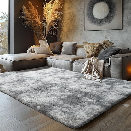Skiennix Shag Area Rug - Ultra Soft Fluffy Carpet for Bedroom & Living Room | 4x6 Tie-Dye Grey