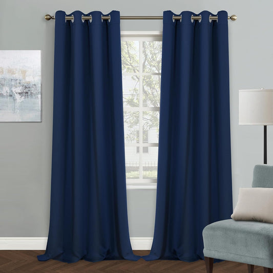 MYSKY HOME Navy Blue Blackout Curtains - 84 Inches Long Grommet Drapes for Living Room & Bedroom | 52 x 84 Inch